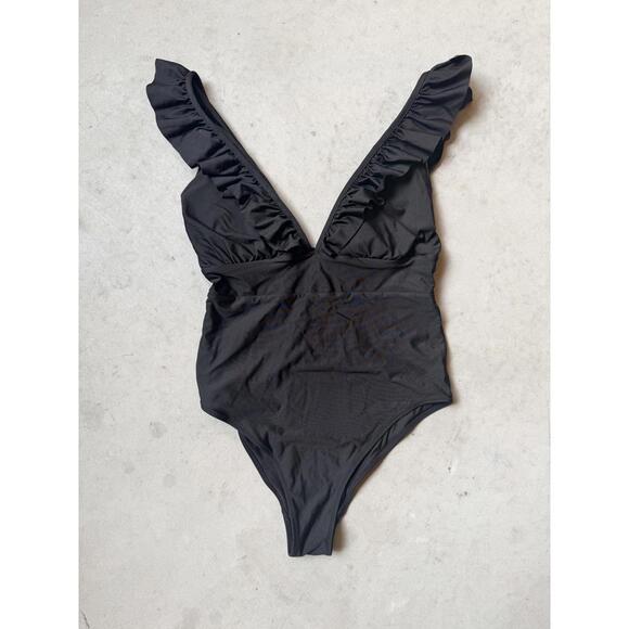 Black One-Piece H&M Ruffled Swimsuit - Picture 1 of 3